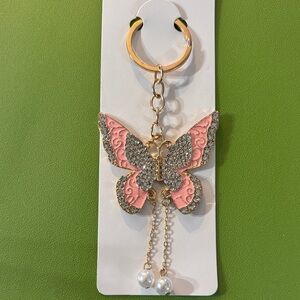 Pink and Gold Butterfly w/ Crystals Keychain